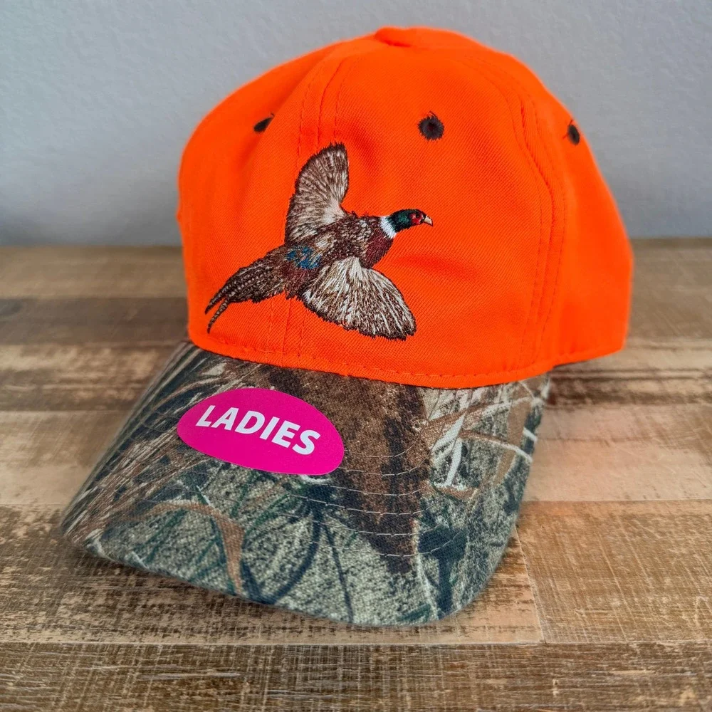 NEW Signatures Camo Hunting Strapback Hat Womens OS Orange Pheasant Embroidered